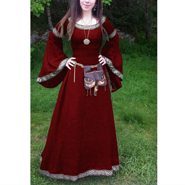 Vintage Medieval Trumpet Sleeves Maxi Dress | Medieval Party Dress for Women