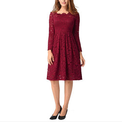 Fall winter lace long sleeves dress for holiday party | Sexy boat neck formal dress