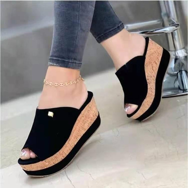 Women's fashion peep toe thick platform wedge slide sandals