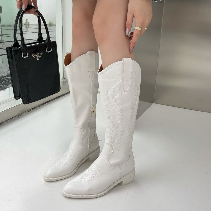 Women's white cowboy boots  Western boots under knee