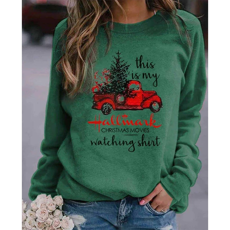 Women's printed Christmas sweatshirts Fall/winter long sleeve pullover tops