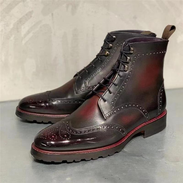 Men's vintage British brogue oxford boots | Front lace combat boots