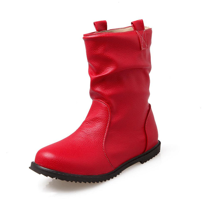 Women soft slip on PU leather slouch mid calf boots