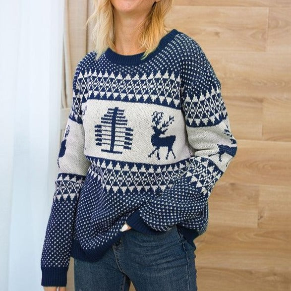 Crew Neck Pullover Christmas Sweater Womens - fashionshoeshouse