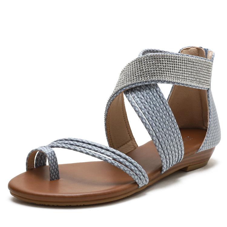 Women's ring toe rhinestone criss cross boho roman sandals