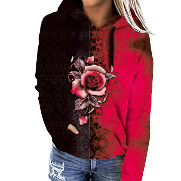 2 tones flower print hoodies fashion pullover graphic hoodie