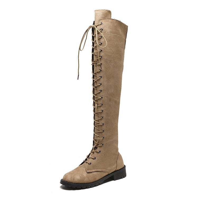 Women's thigh high combat boots | Flat lace-up over the knee boots