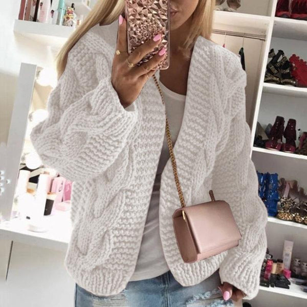 14 colors women cable knit solid chunky open front cardigan sweater