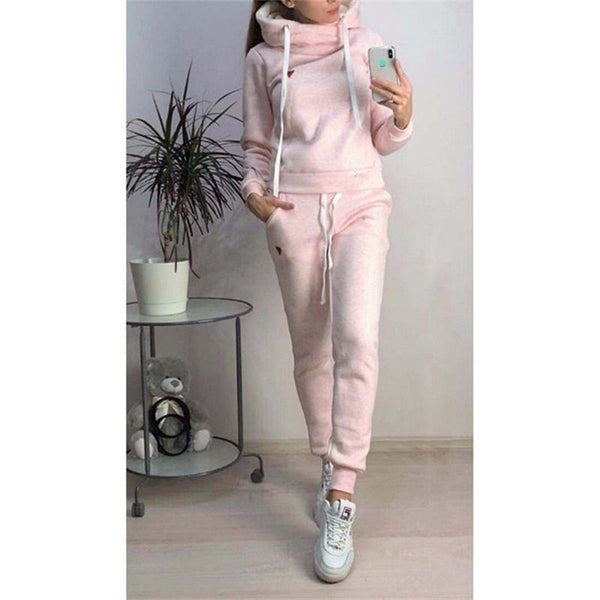 Fall winter turtleneck sweatshirts & long pants 2 pieces set thick lined tracksuits activewear