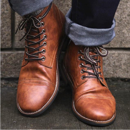 Men's retro lace-up casual boots Round toe biker boots