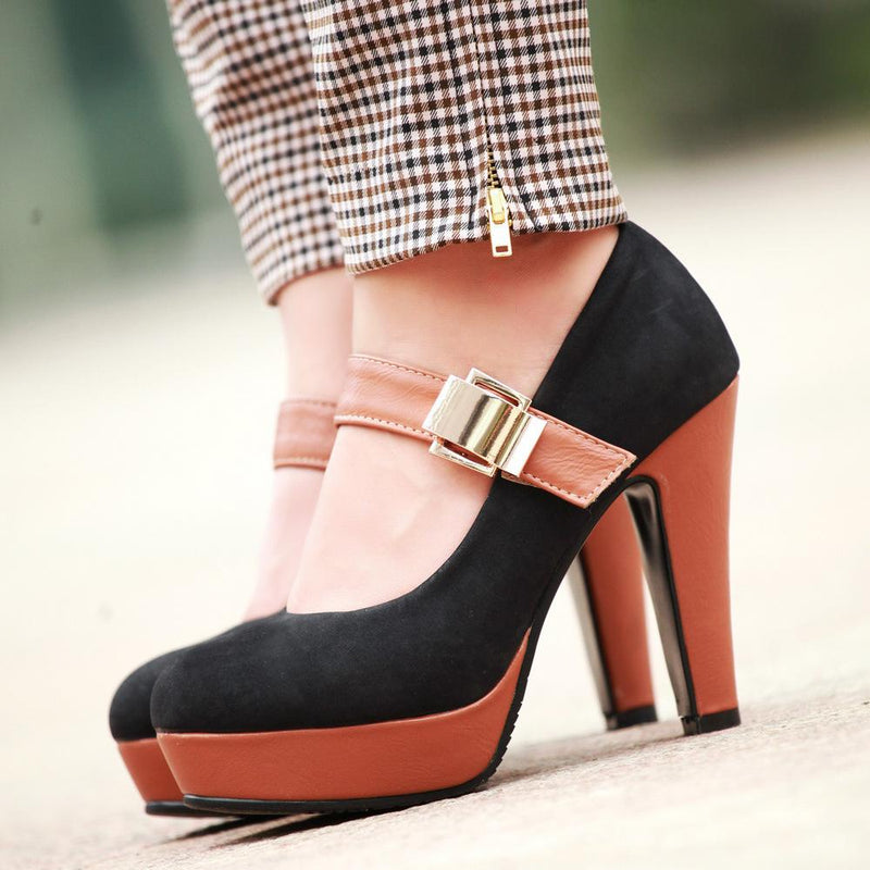 Women's retro high heel platform marry jane pumps
