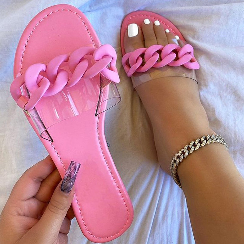 Women's candy color slip on peep toe slides