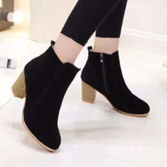 Women's faux suede stacked block heel ankle boots