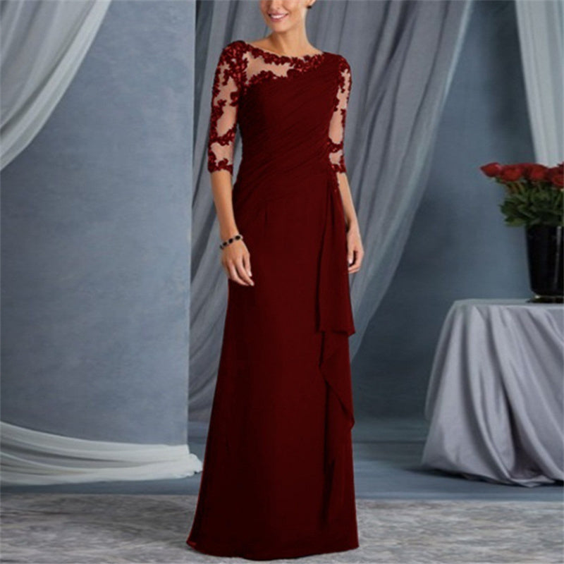 Elegant lace panel half sleeves maxi dress summer floor length party dress