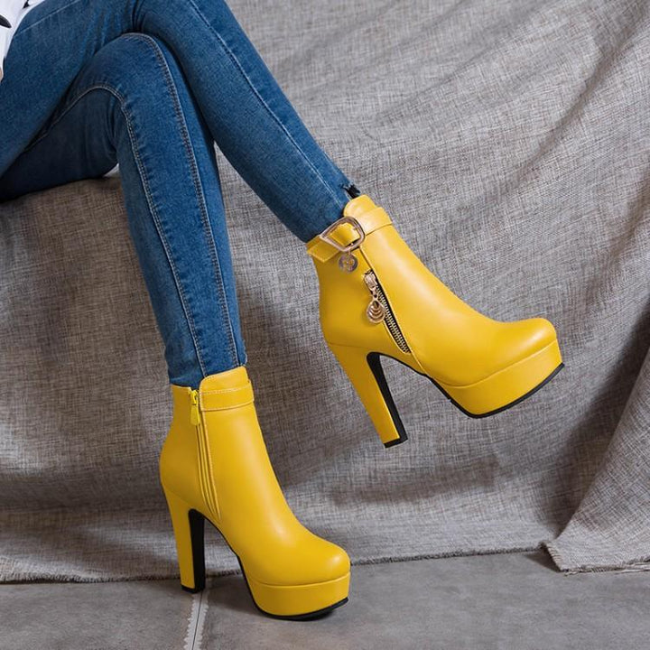 Women fall winter chunky platform ankle booties | Fashion dress boots