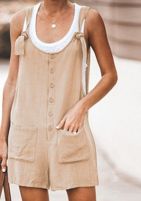Women's short overalls sleeveless strap rompers with pockets casual jumpsuits shorts for summer