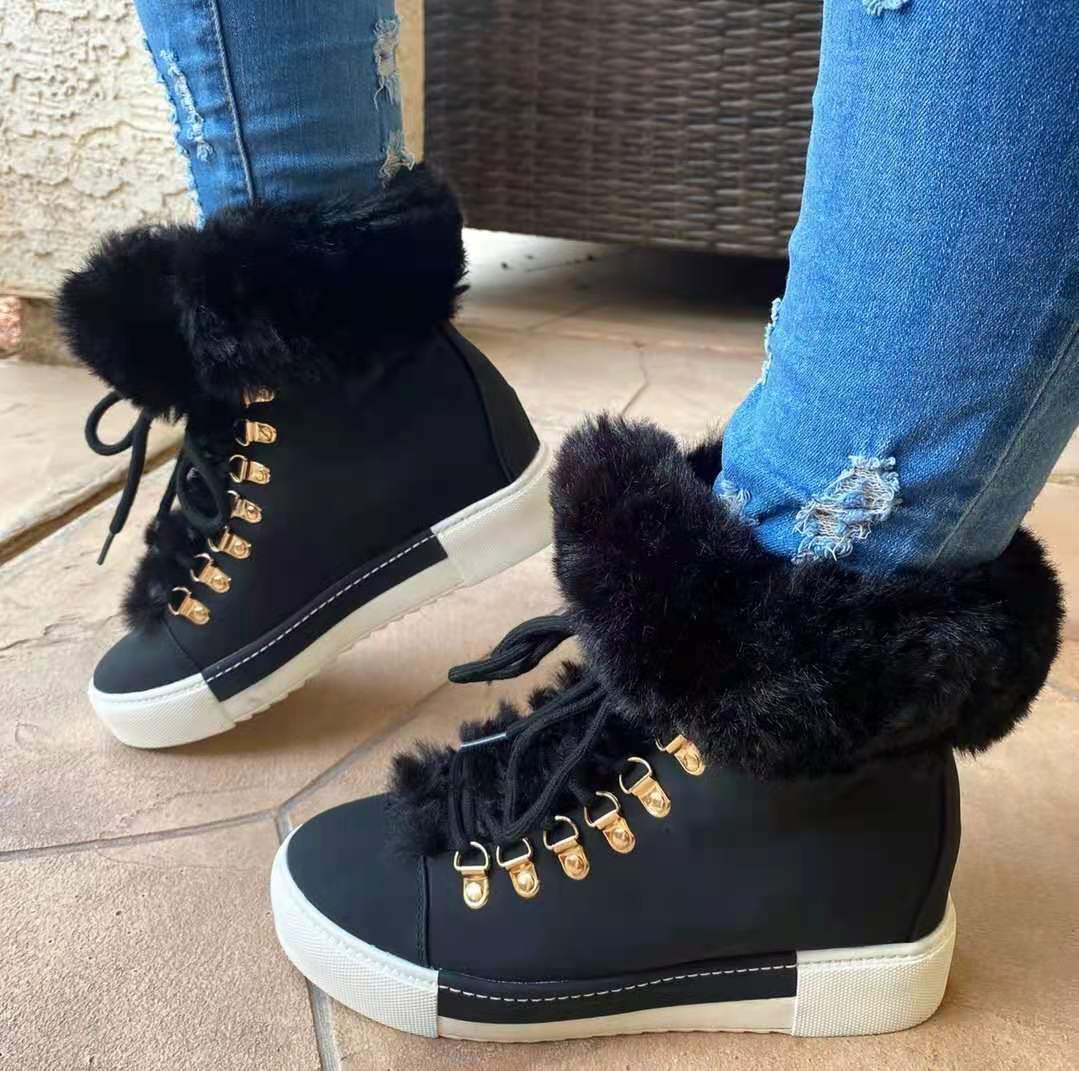 Furry warm lace-up platform snow booties