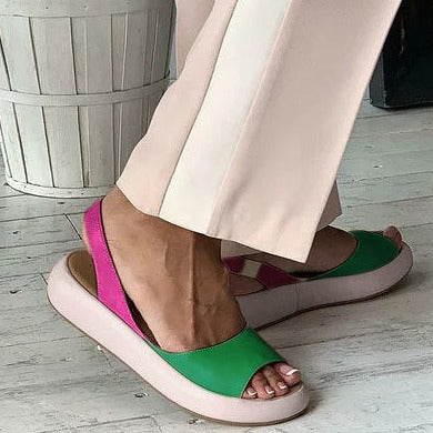 Women's 2 tones patchwork peep toe backstrap sandals