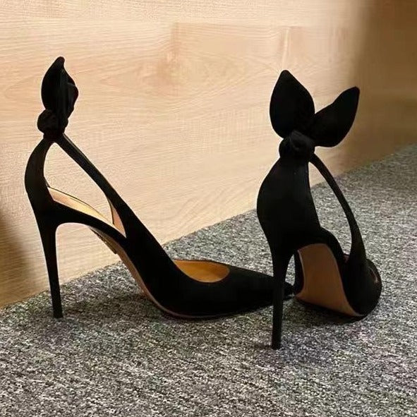 Black sweet back bowtie slingback stiletto high heels pumps | Sexy bunny ears high heels