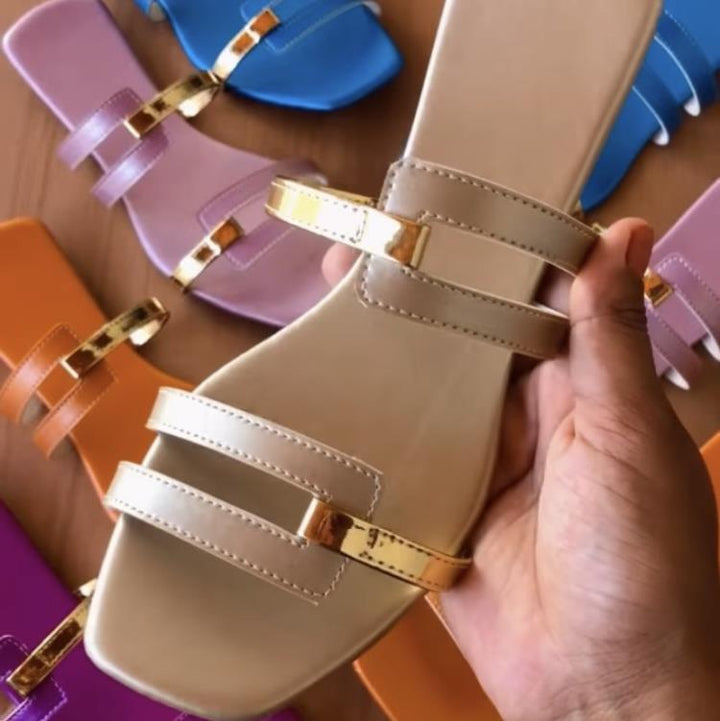 Open toe 2 straps slides for women Flat summer outdoors slippers