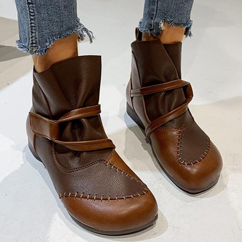 Retro ethnic low heel slip on boots for women