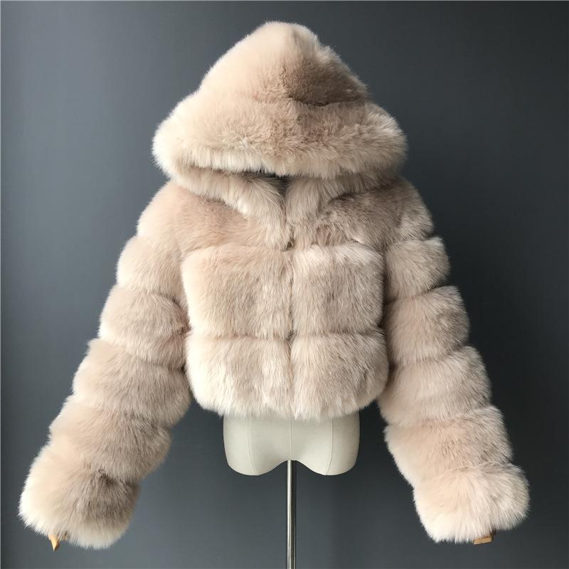 Women faux fur crop chunky hooded coat | 20 colors bubble fluffy coat