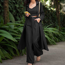 Spaghetti strap crop tops, wide leg pants and duster shirts outerwear 3 pieces set