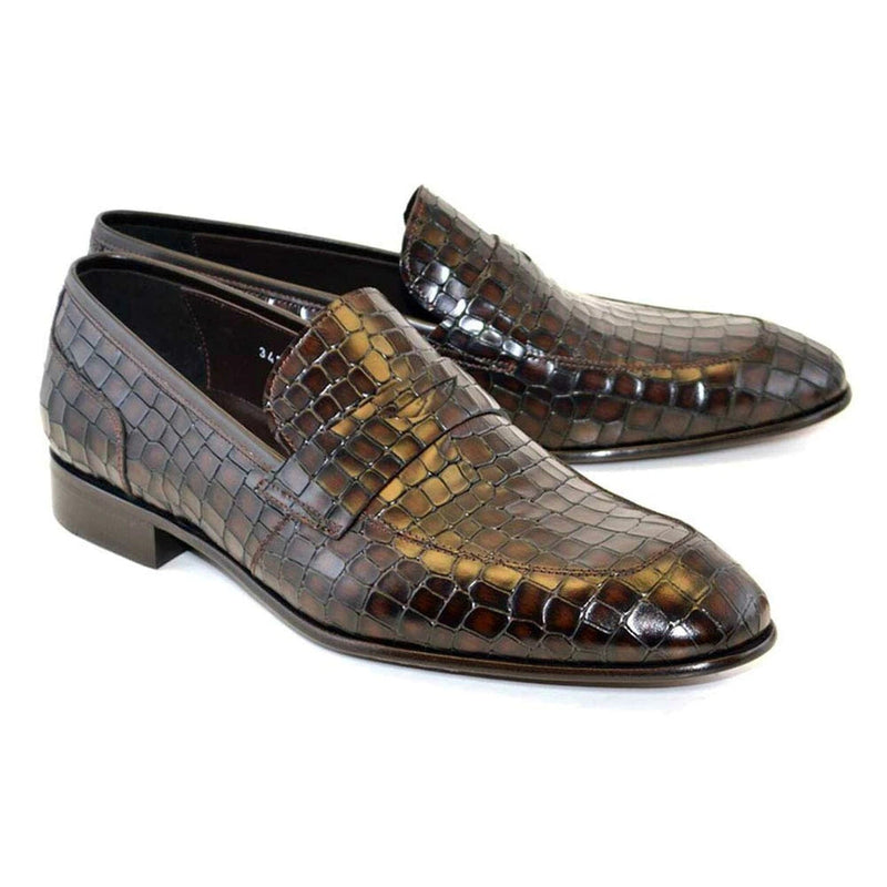 Men's crocodile patterned penny loafers Retro slip on casual workwear dress shoes