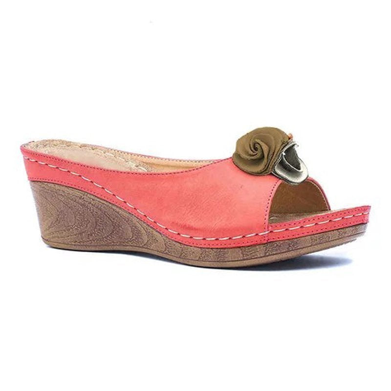 Women's flower decoration peep toe wedge heels slides | Backless summer outdoors slippers