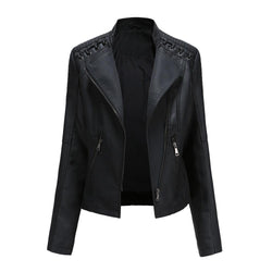 Women's cropped lapel biker jacket slim fit outerwear
