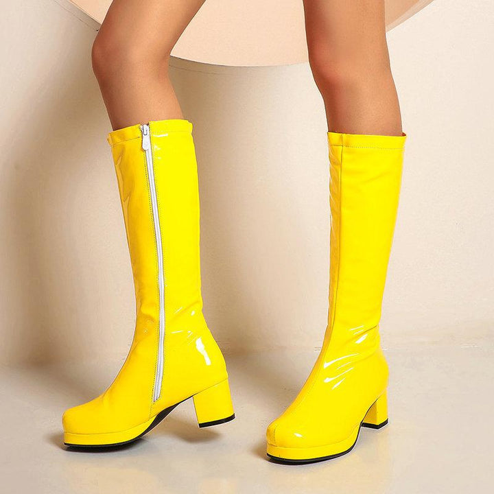 Women PU patent bling chunky block heel fall/winter long boots