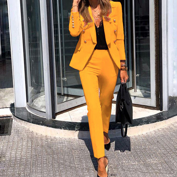 Women's 2 piece slim fit blazer and pencil pant suits set business office outfits