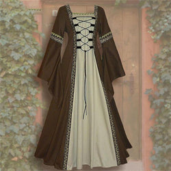 Retro Trumpet Sleeves Medieval Gothic Maix dress | Renaissance Costumes Tie-up Dress