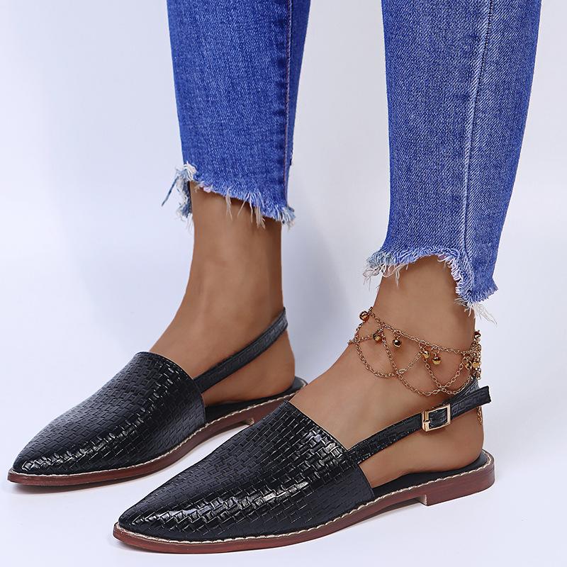 Women's woven closed toe slingback buckle strap sandals