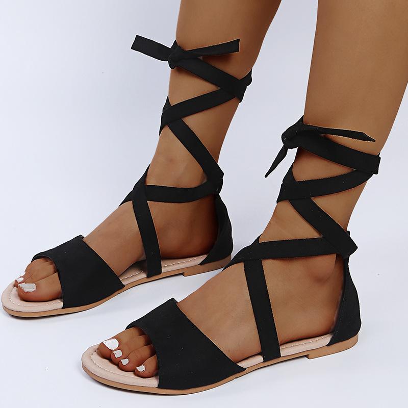 Women's boho flat peep toe gladiator sandals beach sandals