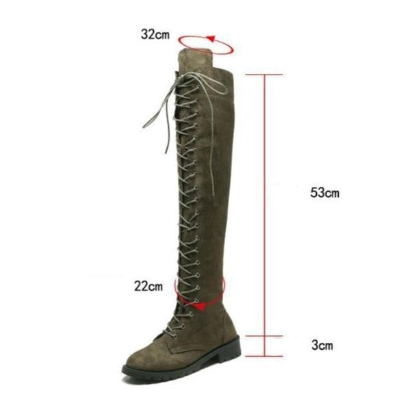 Women's thigh high combat boots | Flat lace-up over the knee boots