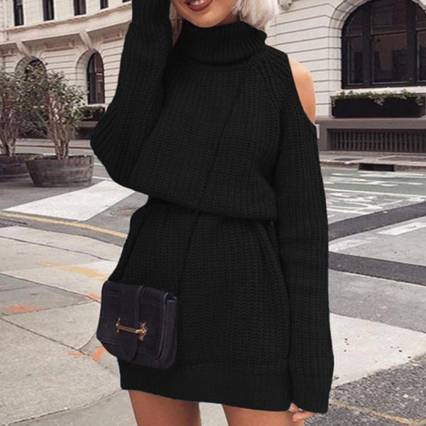 Women Turtleneck Off Shoulder Dressy Sweaters - fashionshoeshouse