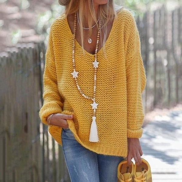 Fall/winter v neck loose fit oversized long sleeves sweater knit jumper