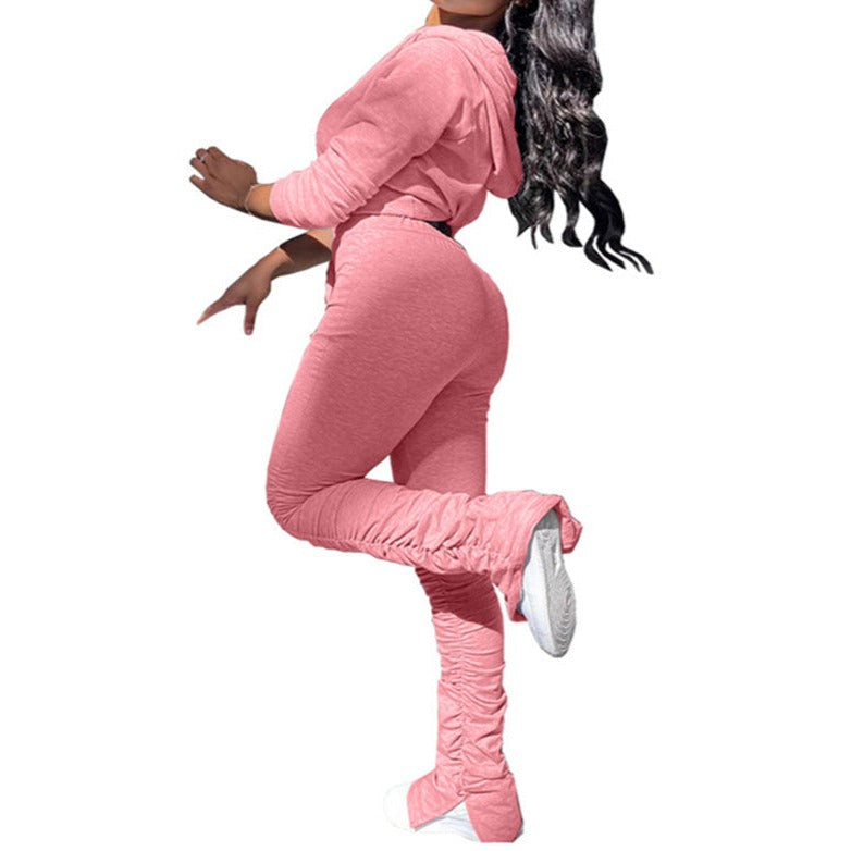 Women's fall winter hoodie and stacked sweatpants tacksuit | stacked legging 2 pieces sports activewear sweatsuits