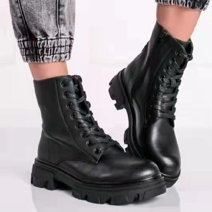 Chunky platform lace-up martin boots round toe booties