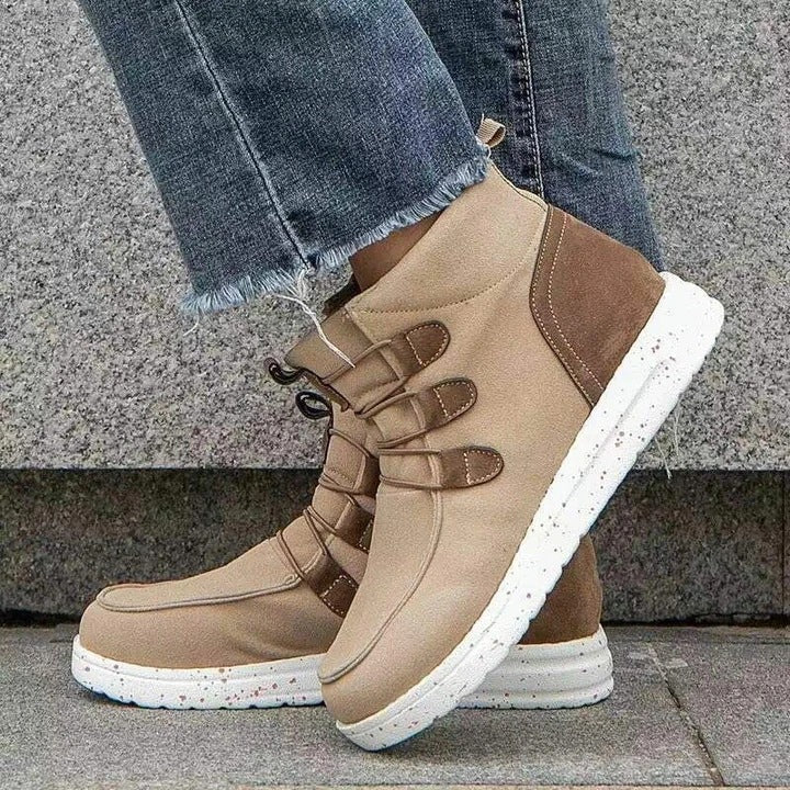Women's faux suede elastic front lace flat booties casual comfy walking sneakers shoes