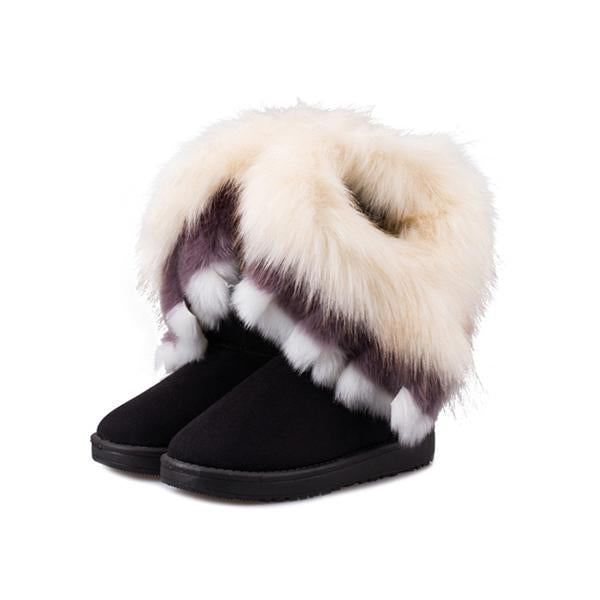 Winter Warm Fur Boots Artificial Fur Tassels Mid-Calf Boots for Women - fashionshoeshouse