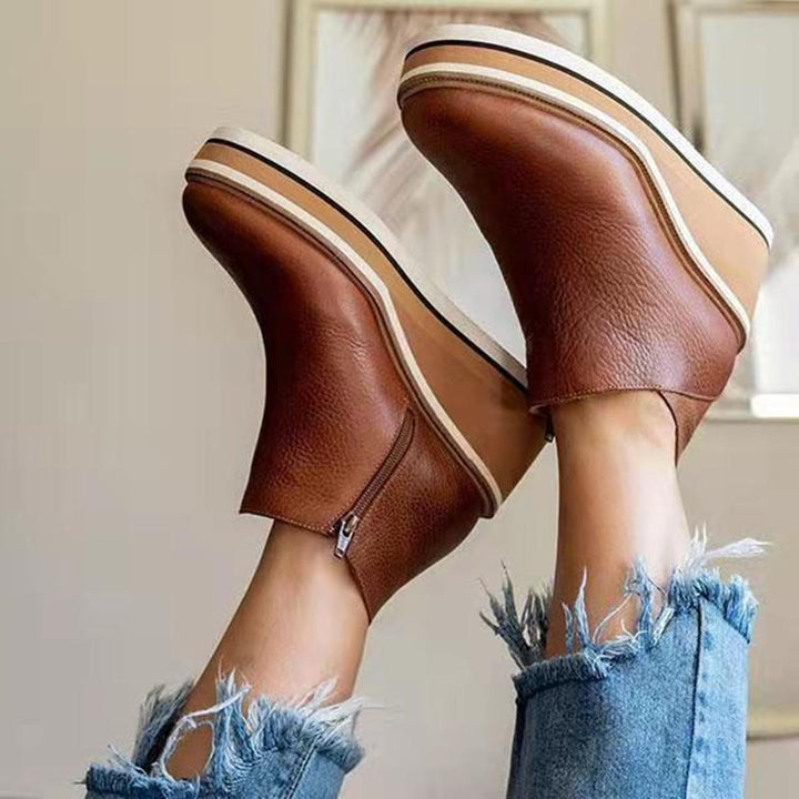 Women's thick platform wedge side zipper ankle booties