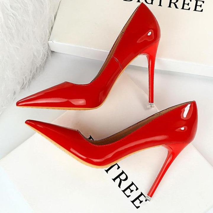 Women's PU patent leather high heels pointed closed toe stiletto heels