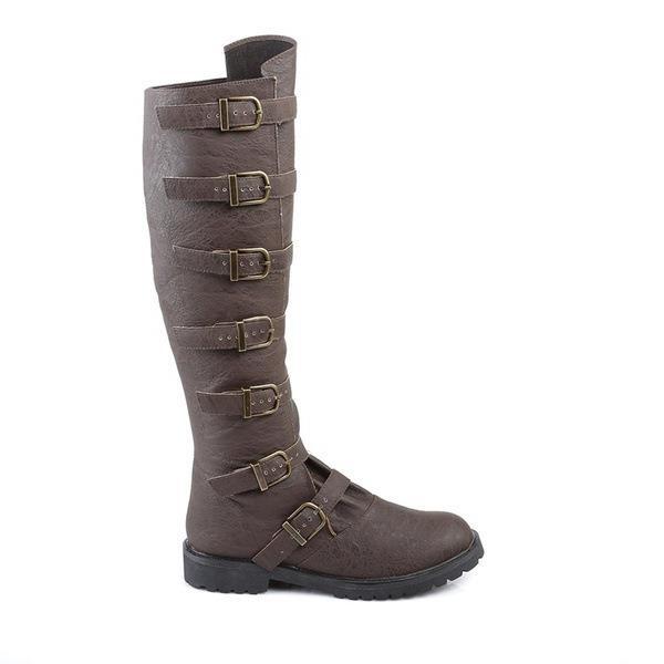 Women's knee high motorcycle boots retro medieval riding boots with buckle straps