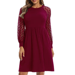 Lace panel long sleeves mini dress party prom dress