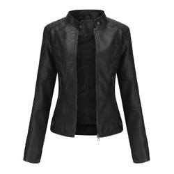 Women's slim fit stand-collar biker jacket for spring/fall
