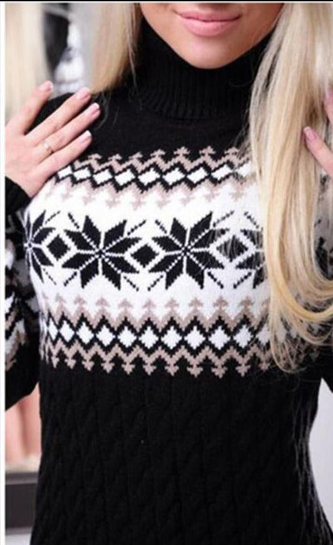 Women Snowflake Turtleneck Sweater For Christmas - fashionshoeshouse