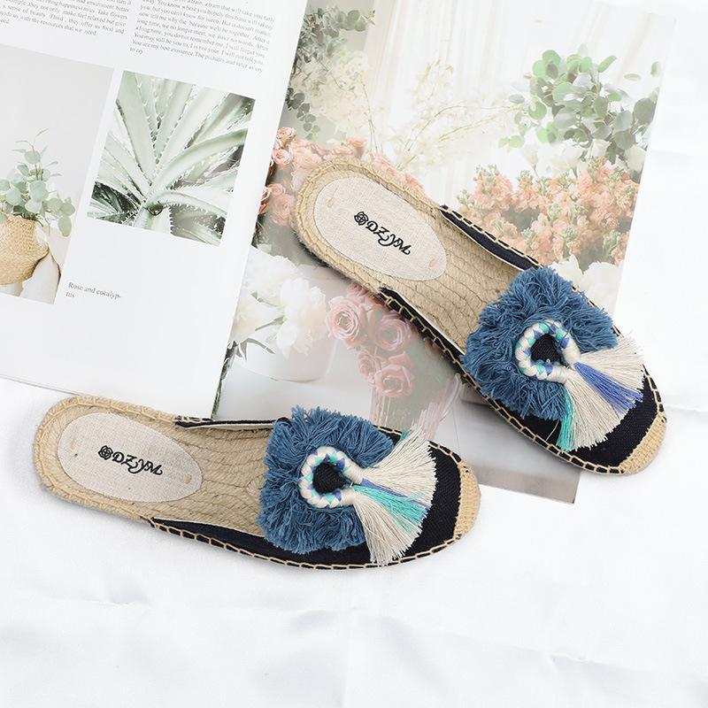 Women's woven closed toe slip on backless sandals