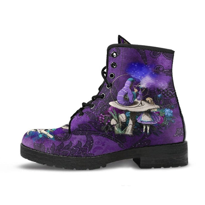 Women's purple fancy cartoon print lace-up booties fall winter Halloween ankle boots